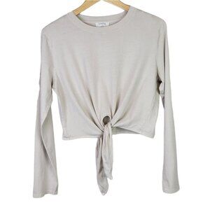 Aritzia Babaton Headline Long Sleeve Tie Front Cotton Beige S